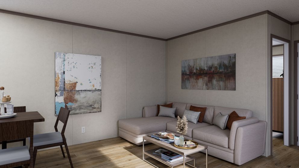 The 5216-CC05 OASIS 52 Living Room. This Manufactured Mobile Home features 2 bedrooms and 1 bath.