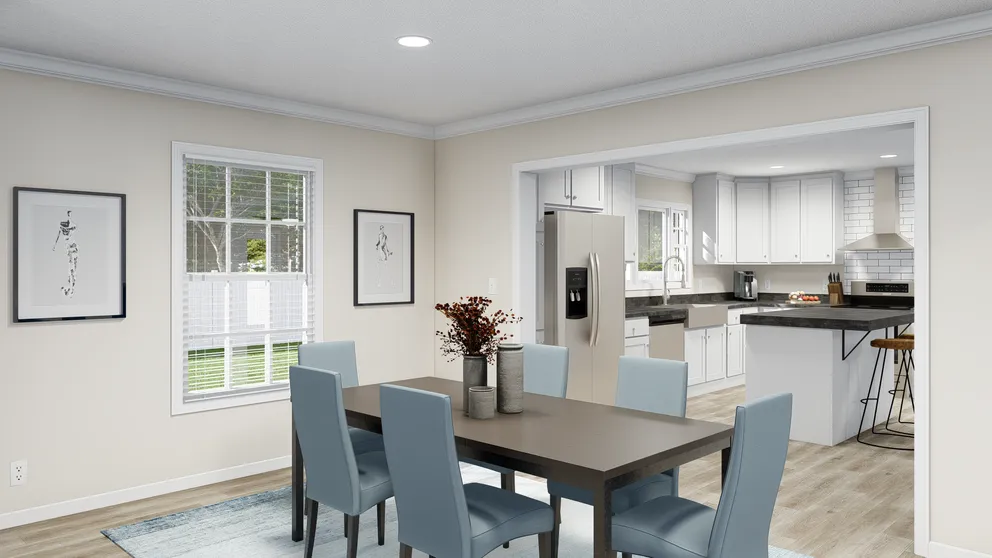 The PALMETTO 6101 Dining Room. This Manufactured Mobile Home features 4 bedrooms and 2.5 baths.
