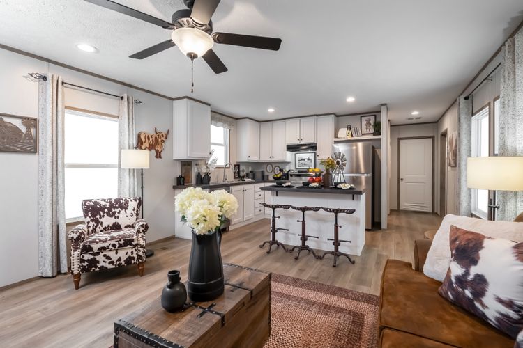 The HORIZON BEACON 16663A Living Room. This Manufactured Mobile Home features 3 bedrooms and 2 baths.