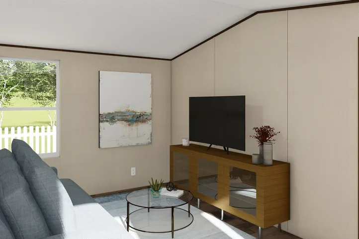 The BLISS Living Room. This Manufactured Mobile Home features 2 bedrooms and 1 bath.