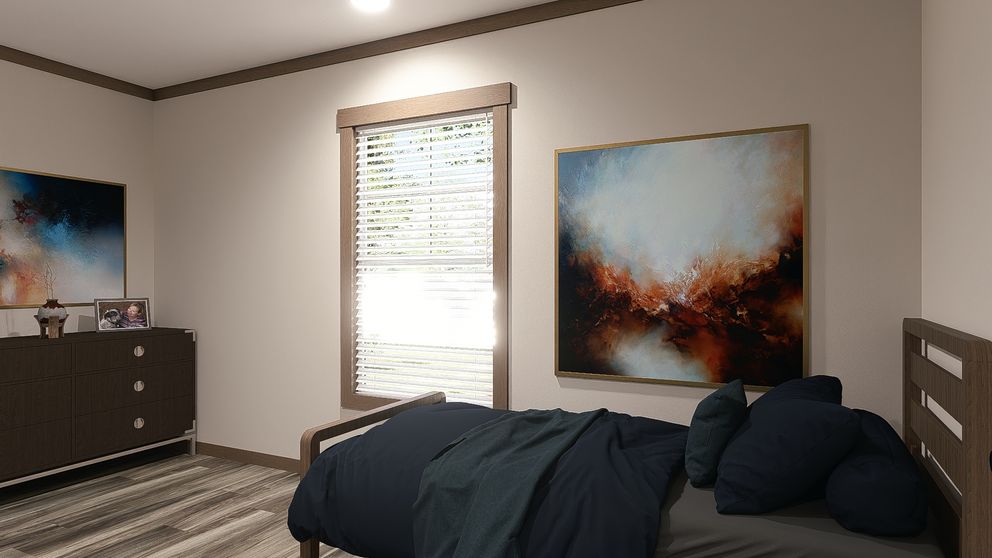 The LEVI Guest Bedroom. This Manufactured Mobile Home features 2 bedrooms and 2 baths.