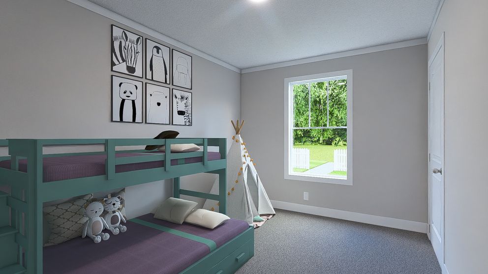 The UNDER PRESSURE Guest Bedroom. This Manufactured Mobile Home features 3 bedrooms and 2 baths.