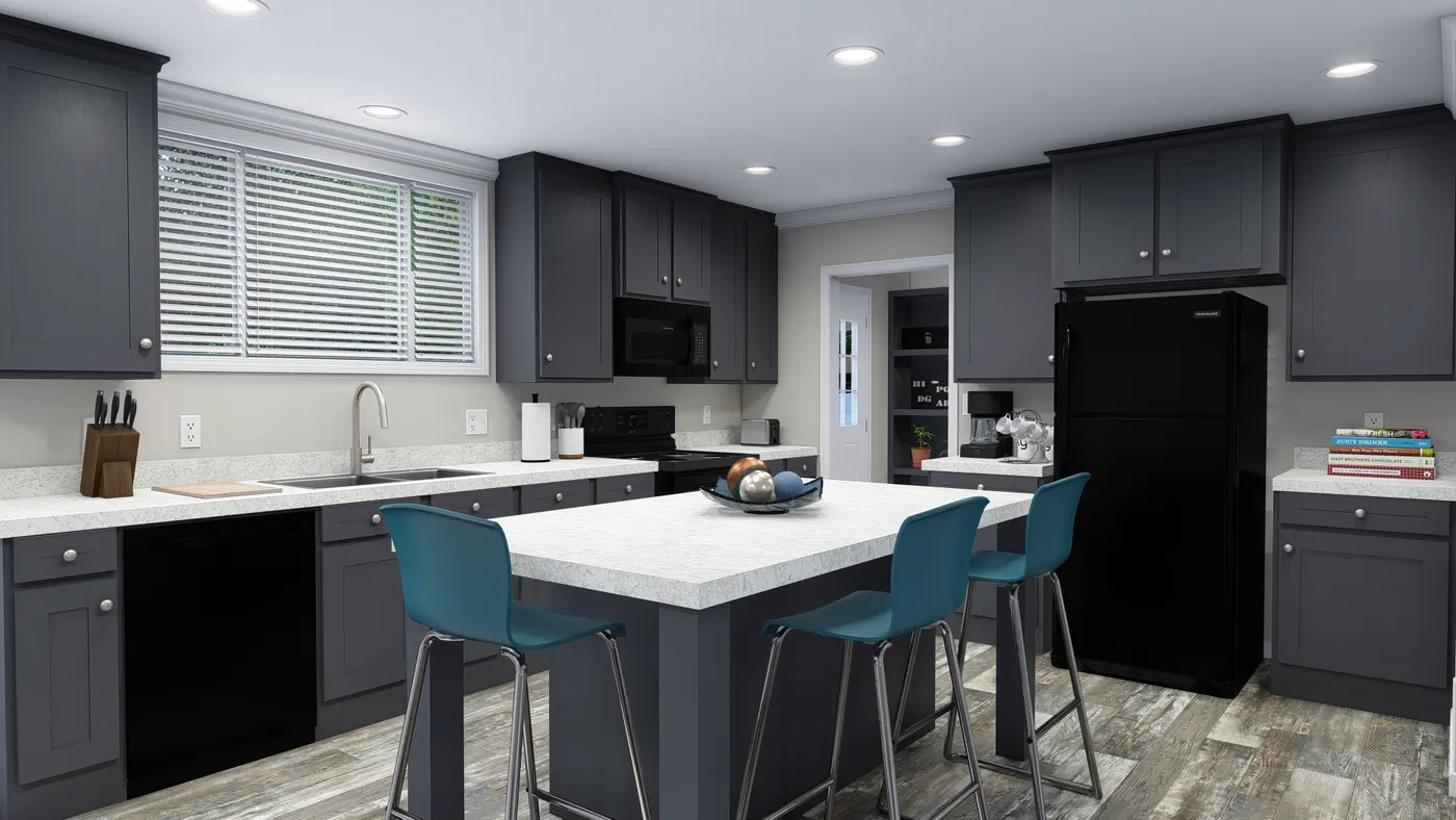 The CAROLINIAN M5000 Kitchen. This Manufactured Mobile Home features 3 bedrooms and 2 baths.
