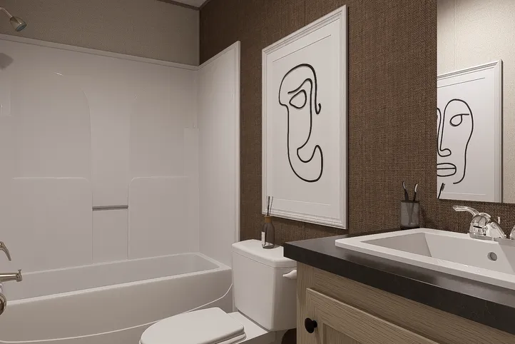 The BLAZER 66 F Guest Bathroom. This Manufactured Mobile Home features 3 bedrooms and 2 baths.