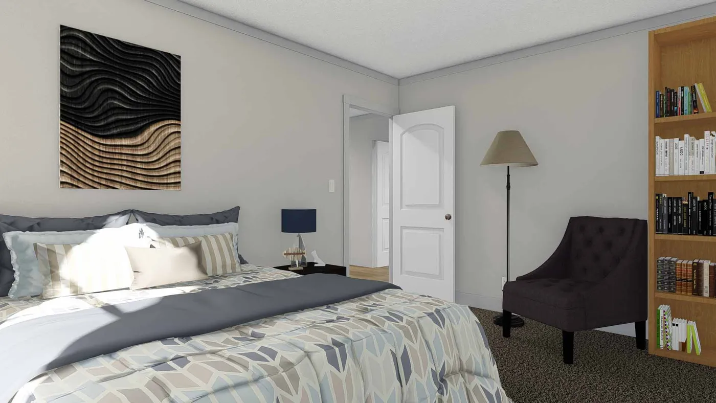 The ROCKET MAN Guest Bedroom. This Manufactured Mobile Home features 3 bedrooms and 2 baths.