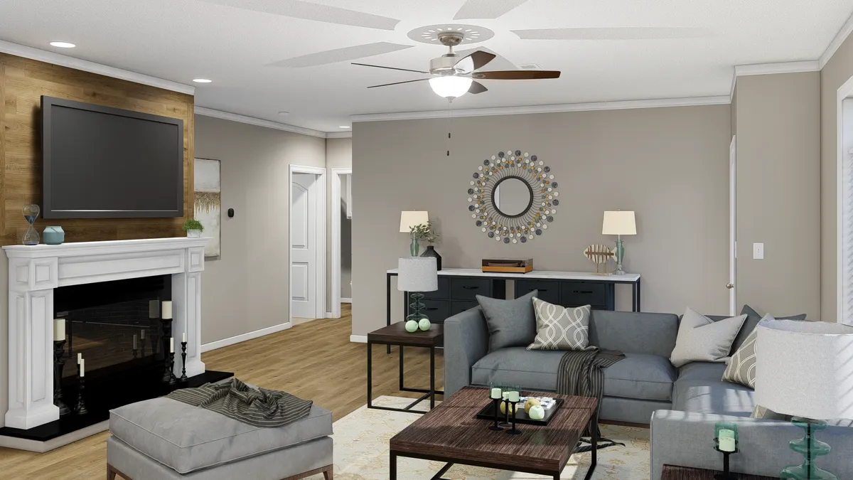 The ABIGAIL Living Room. This Manufactured Mobile Home features 3 bedrooms and 2 baths.