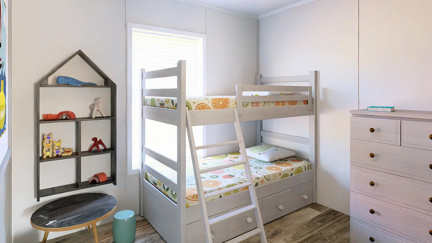 The ZIRCON Bedroom. This Manufactured Mobile Home features 3 bedrooms and 2 baths.