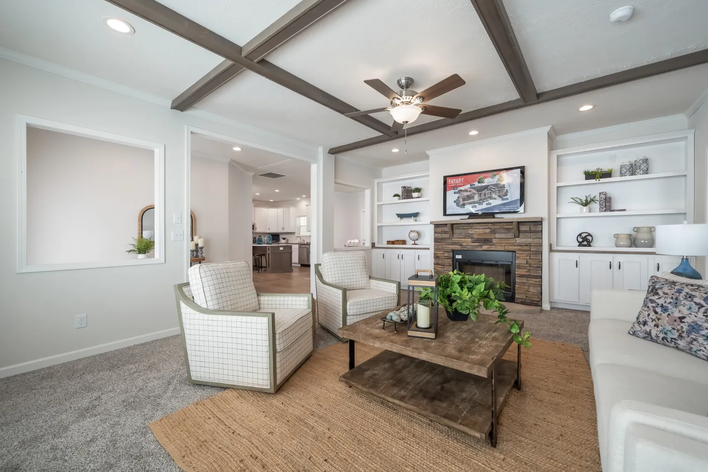 The 3533 THE BROOK MOD Living Room. This Modular Home features 3 bedrooms and 2 baths.