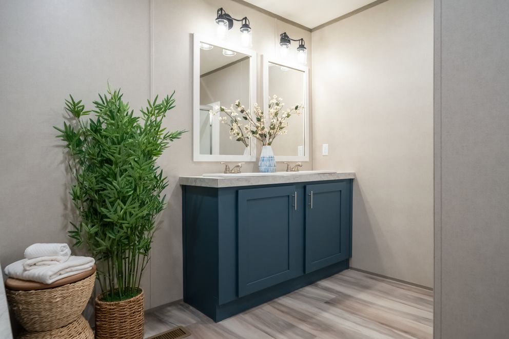 The TRADITION 48F Primary Bathroom. This Manufactured Mobile Home features 3 bedrooms and 2 baths.