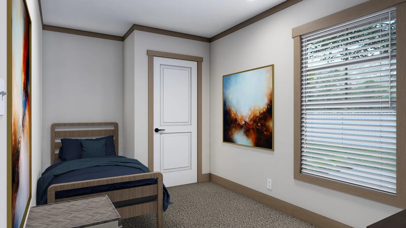 The TRINITY 60 Bedroom. This Manufactured Mobile Home features 2 bedrooms and 2 baths.