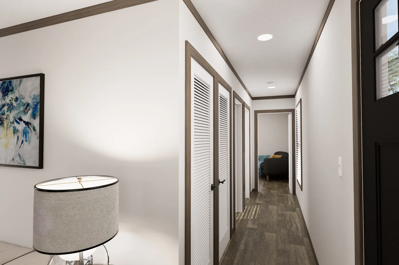 The THE TRUMAN Hallway. This Manufactured Mobile Home features 3 bedrooms and 2 baths.