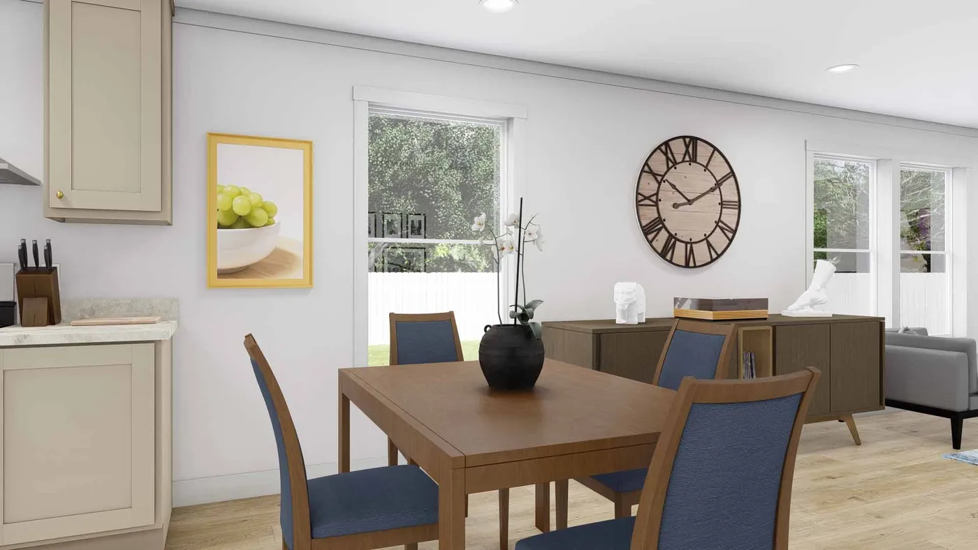 The PURPLE RAIN Dining Area. This Manufactured Mobile Home features 3 bedrooms and 2 baths.