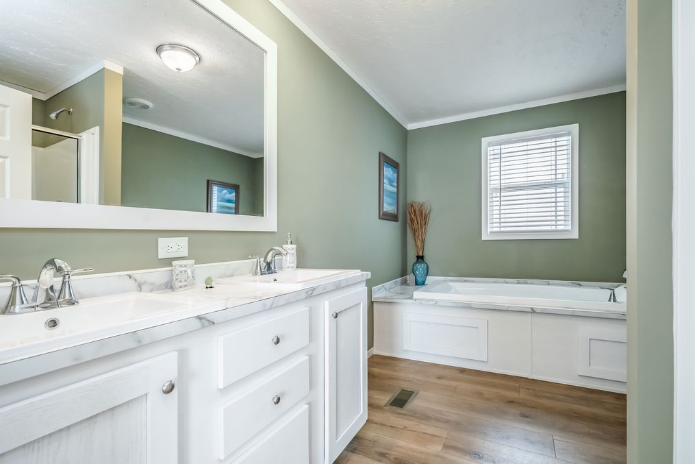 The SUNDANCE 48B Master Bathroom. This Manufactured Mobile Home features 3 bedrooms and 2 baths.