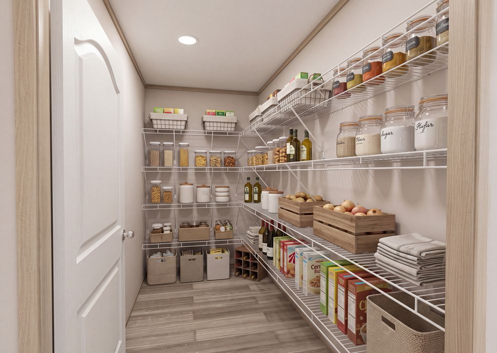 The THE MOUNTAINEER 76 Pantry. This Manufactured Mobile Home features 4 bedrooms and 2 baths.
