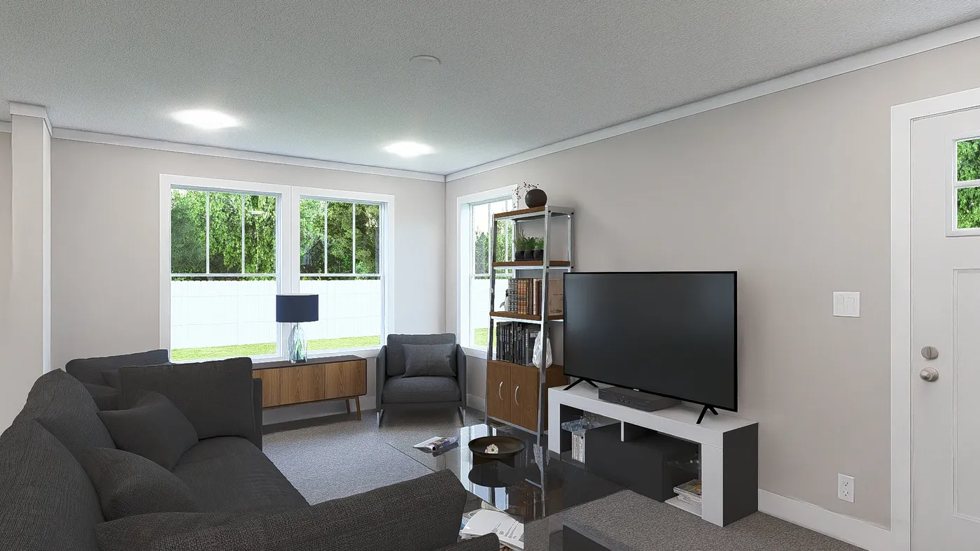 The THREE LITTLE BIRDS Living Room. This Manufactured Mobile Home features 3 bedrooms and 2 baths.