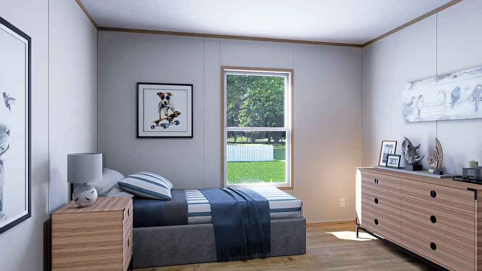 The SOLACE Guest Bedroom. This Manufactured Mobile Home features 4 bedrooms and 2 baths.