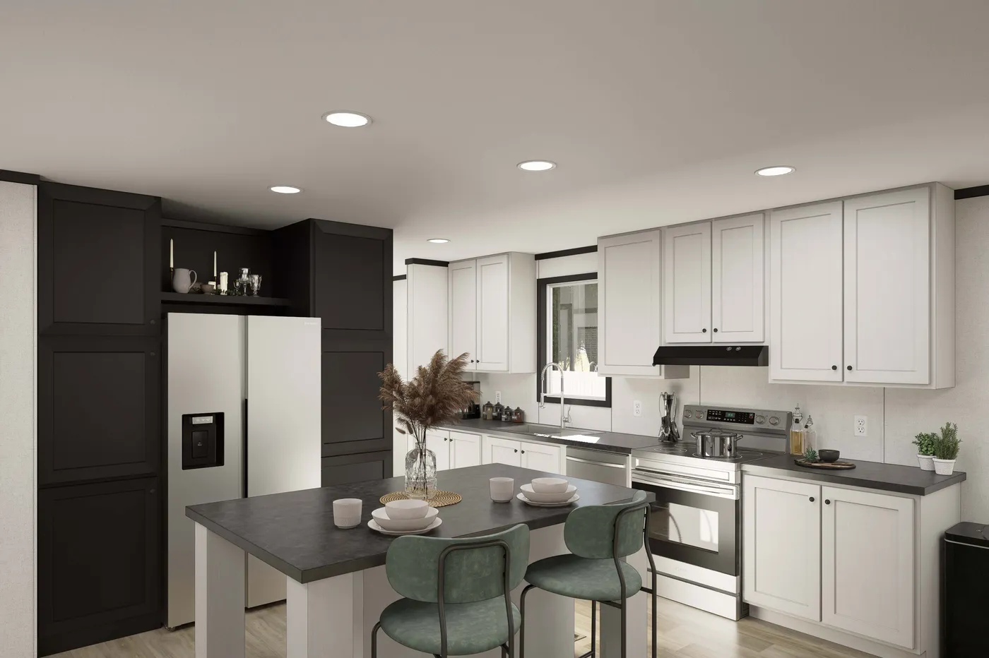 The PLATINUM ANNIVERSARY Kitchen. This Manufactured Mobile Home features 3 bedrooms and 2 baths.