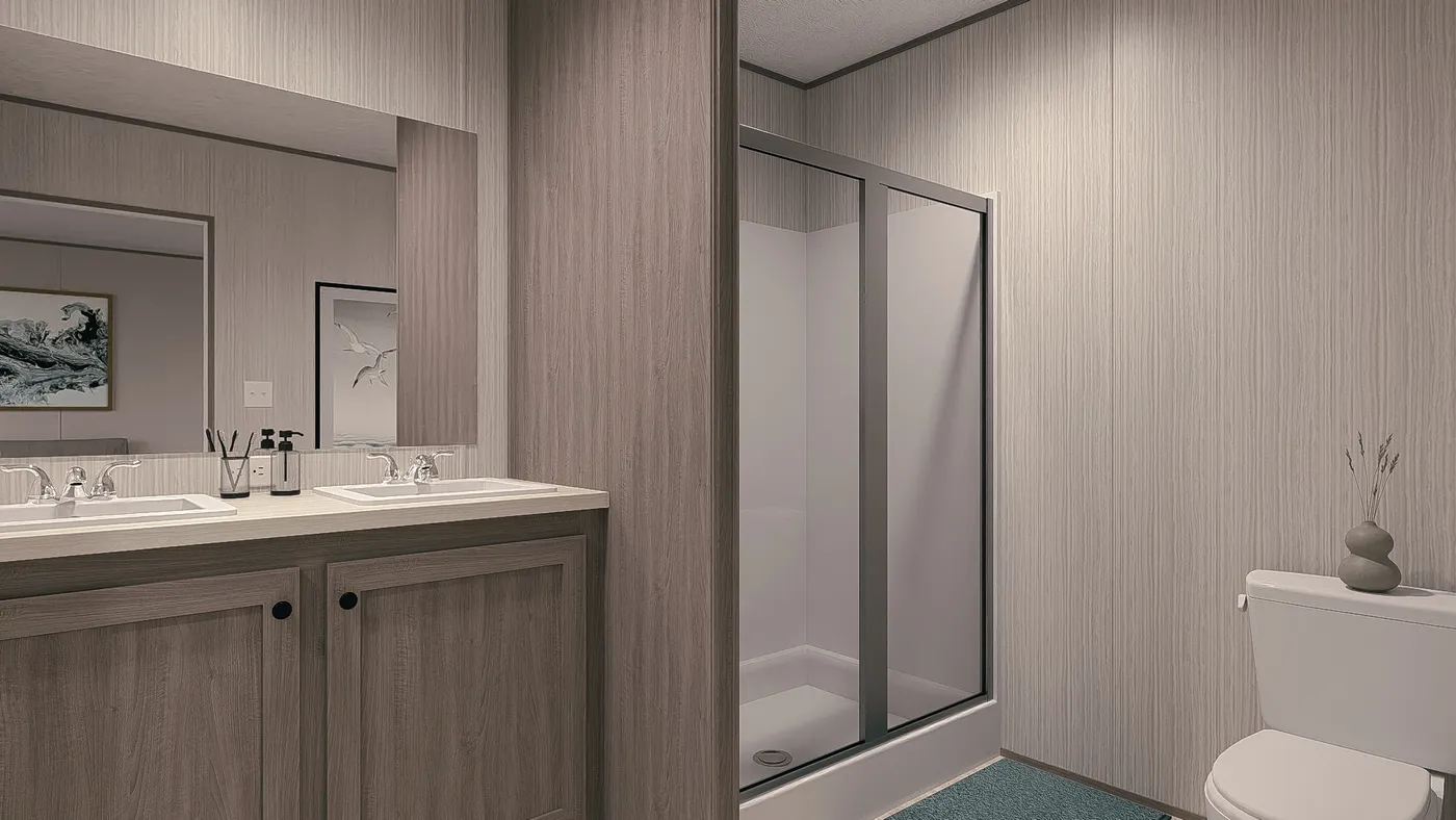 The MAYNARDVILLE CLASSIC 76 Primary Bathroom. This Manufactured Mobile Home features 3 bedrooms and 2 baths.