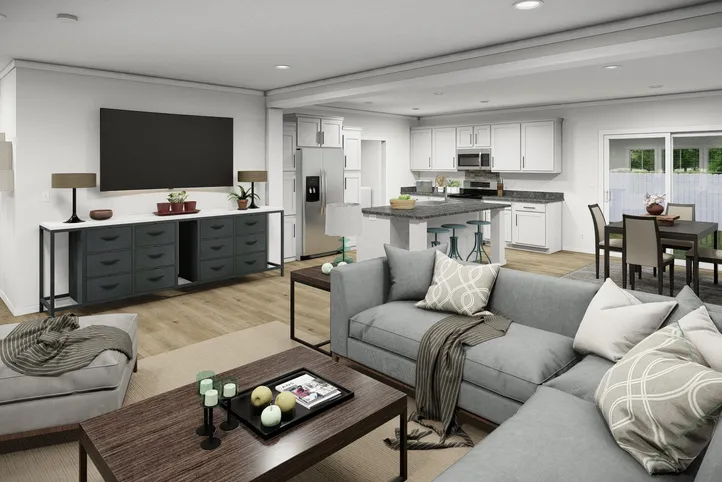 The THE PARKER Living Room. This Manufactured Mobile Home features 3 bedrooms and 2 baths.