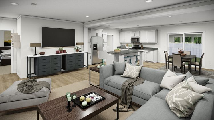 The THE PARKER Living Room. This Manufactured Mobile Home features 3 bedrooms and 2 baths.
