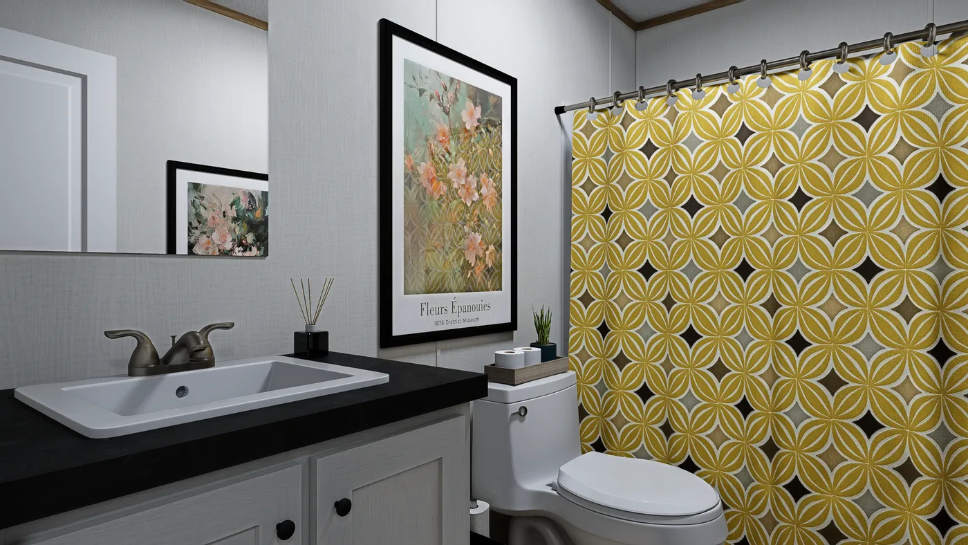 The ELEMENT Guest Bathroom. This Manufactured Mobile Home features 3 bedrooms and 2 baths.