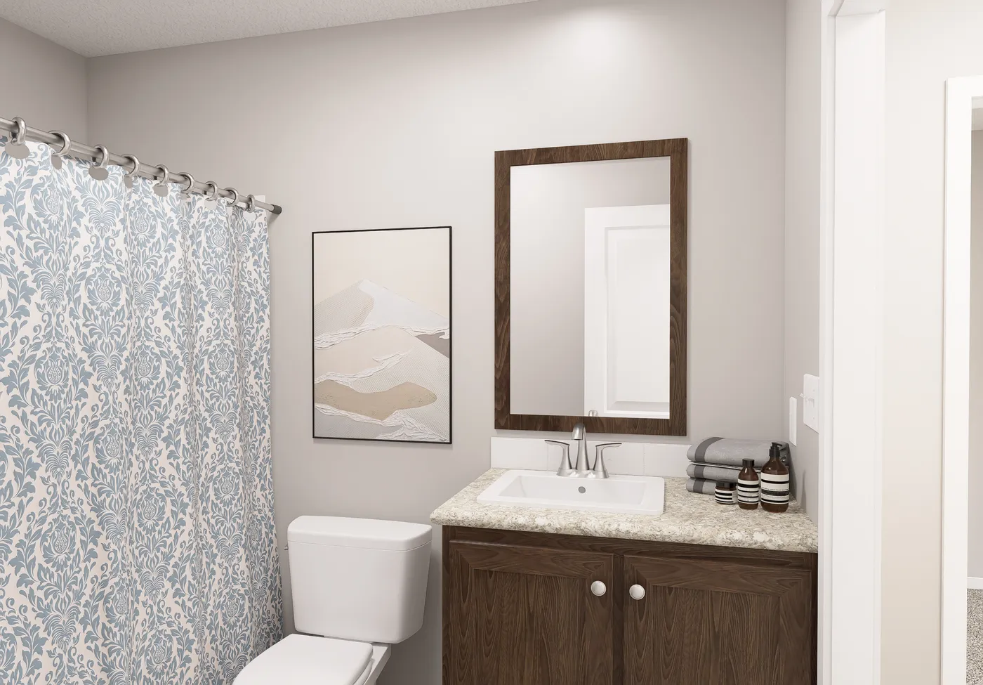 The SLE 681F Guest Bathroom. This Manufactured Mobile Home features 4 bedrooms and 2 baths.