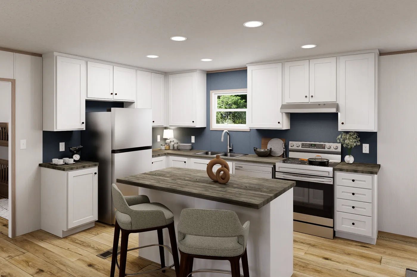 The ULTRA FLEX 48 Kitchen. This Manufactured Mobile Home features 3 bedrooms and 2 baths.