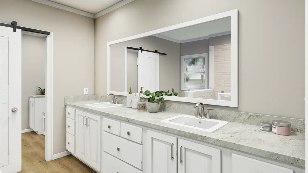 The ABIGAIL Primary Bathroom. This Manufactured Mobile Home features 3 bedrooms and 2 baths.