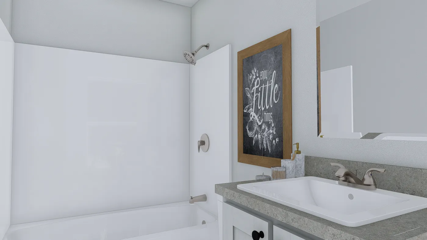 The PURPLE RAIN 5624 TEMPO SECT Guest Bathroom. This Manufactured Mobile Home features 3 bedrooms and 2 baths.