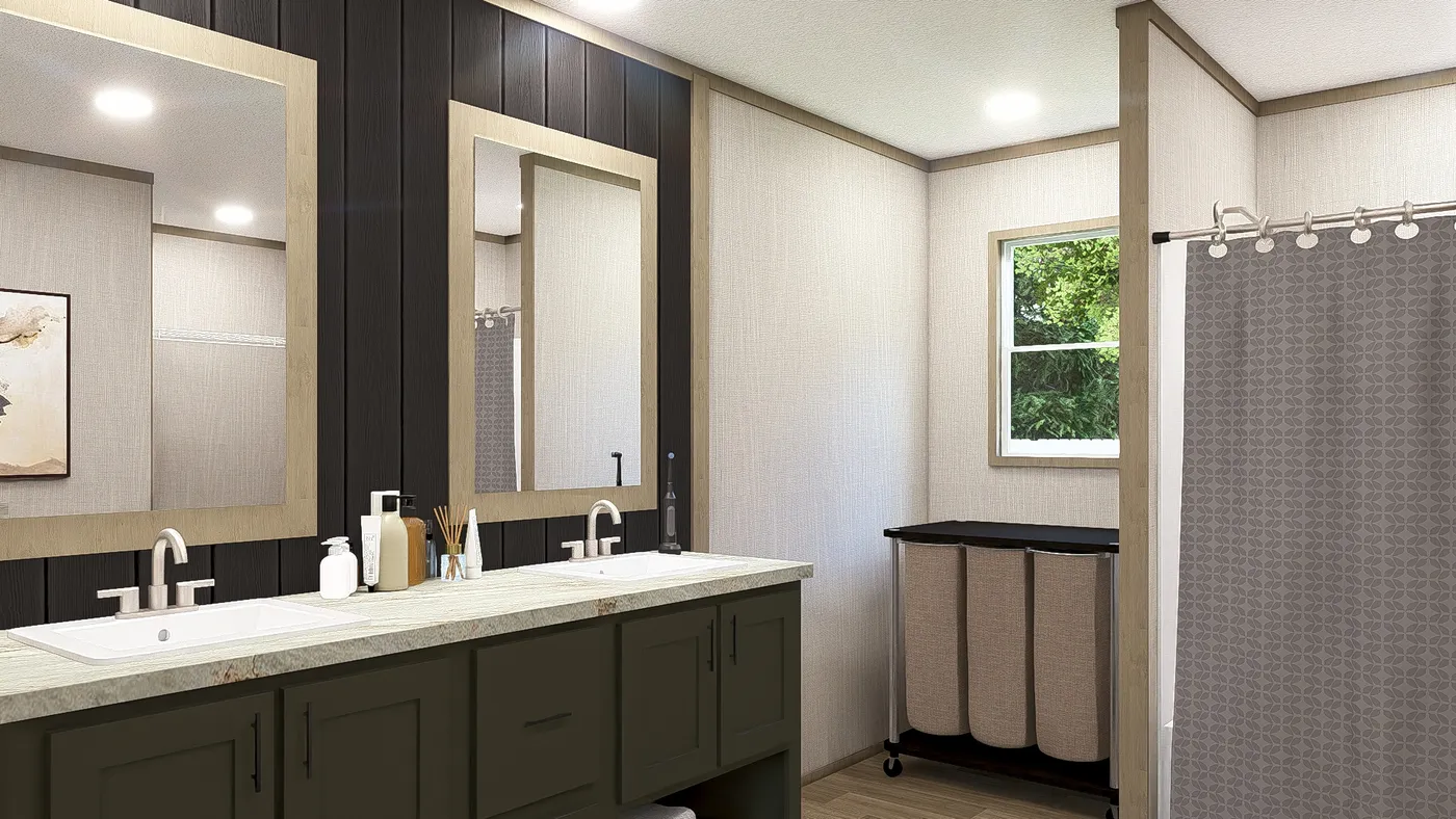 Charwood. The RAINIER Primary Bathroom. This Manufactured Mobile Home features 4 bedrooms and 3 baths.