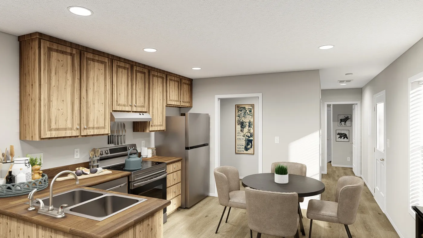 The DRM561M 56'              DREAM Kitchen. This Manufactured Mobile Home features 2 bedrooms and 1 bath.
