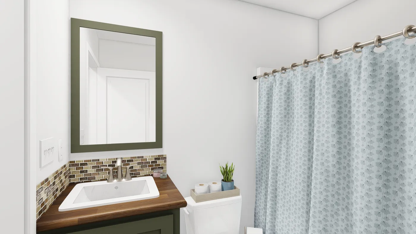 The DRM386A 2438'            DREAM Guest Bathroom. This Manufactured Mobile Home features 2 bedrooms and 2 baths.