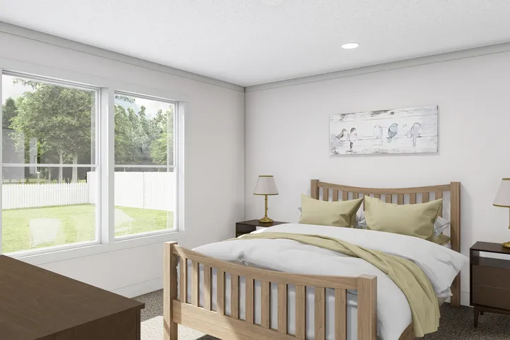 The HEY JUDE Primary Bedroom. This Manufactured Mobile Home features 5 bedrooms and 2 baths.