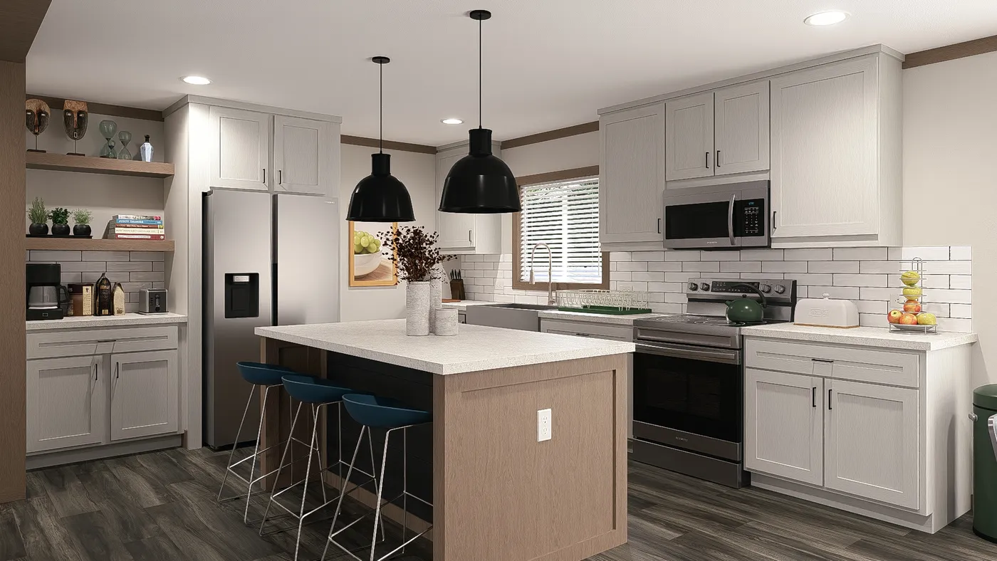 The WILDER Kitchen. This Manufactured Mobile Home features 3 bedrooms and 2 baths.