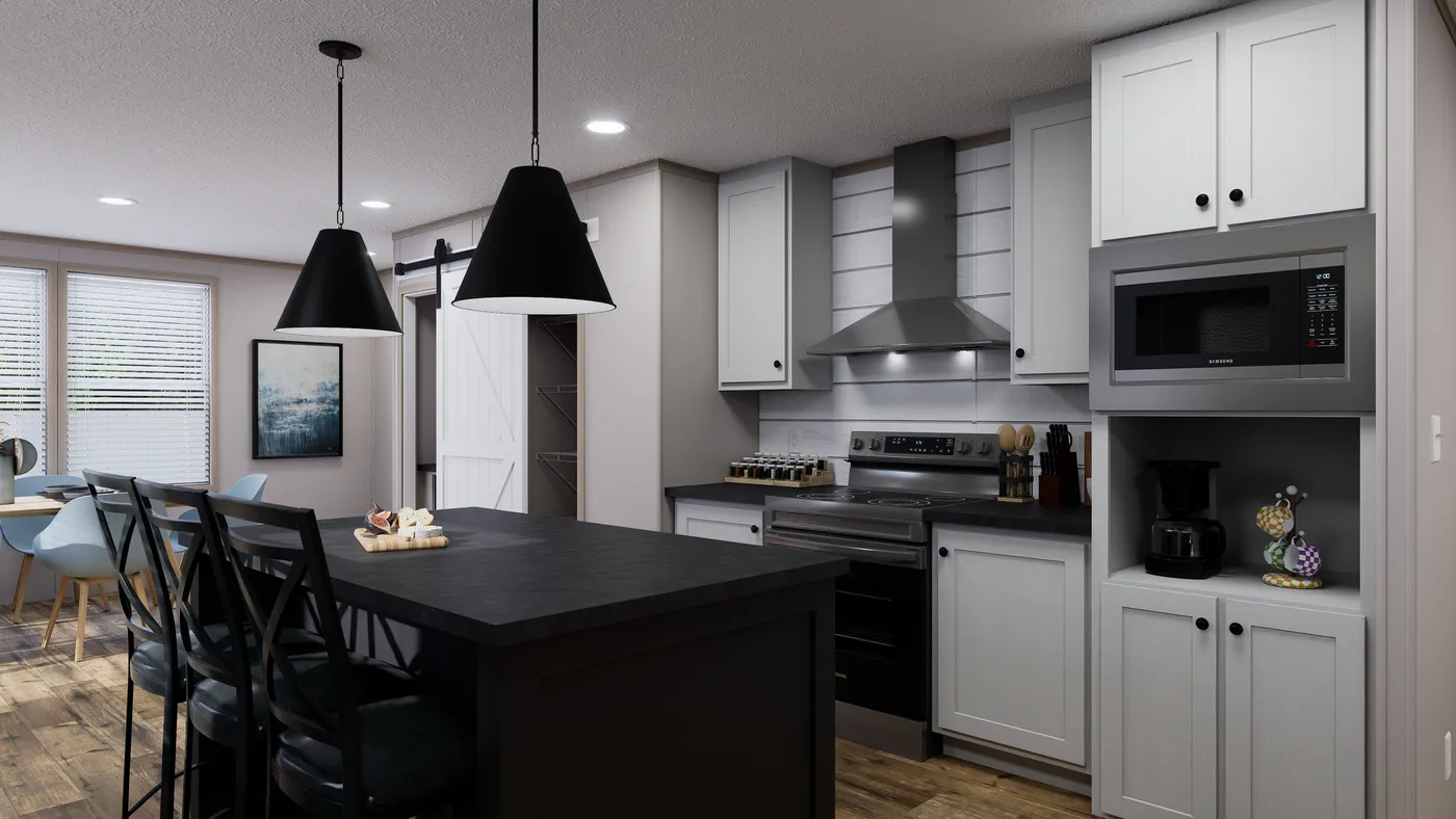 The MOUNTAIN BREEZE 3260 Kitchen. This Manufactured Mobile Home features 3 bedrooms and 2 baths.