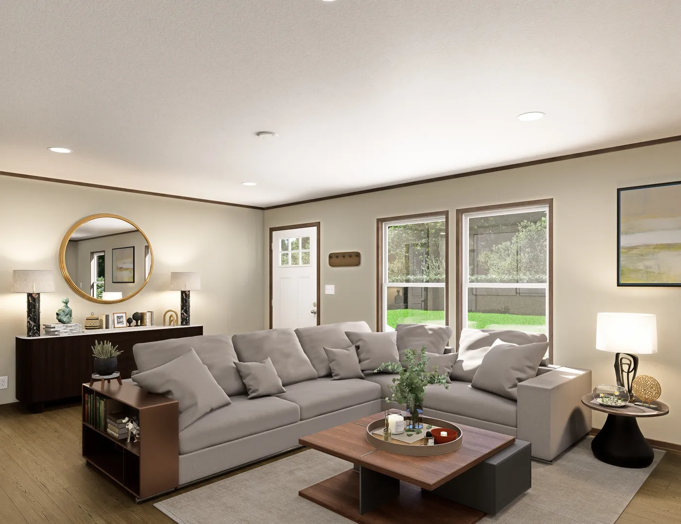 The EVEREST Living Room. This Manufactured Mobile Home features 4 bedrooms and 2 baths.