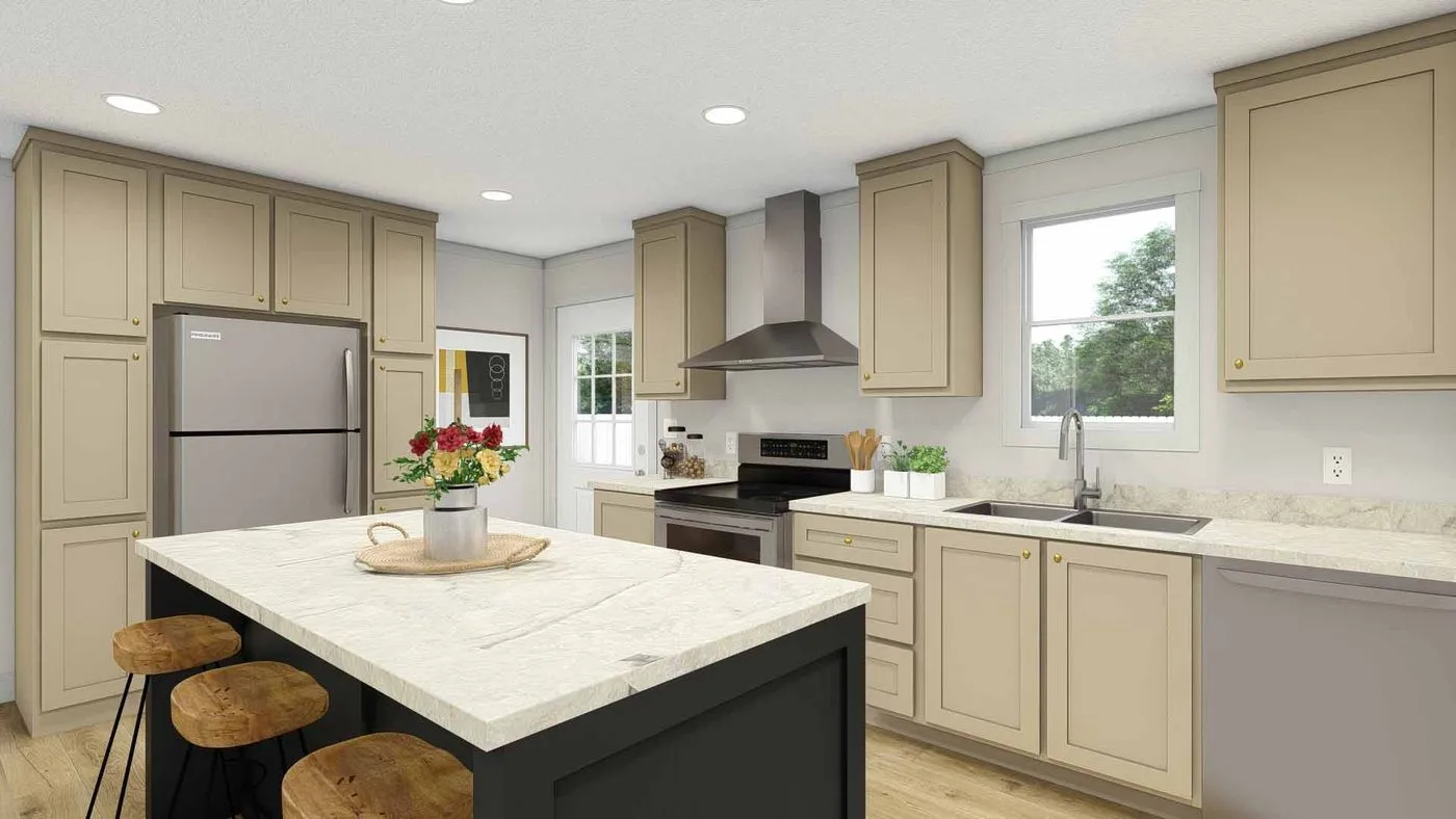 The BEAUTIFUL MORNING Kitchen. This Manufactured Mobile Home features 3 bedrooms and 2 baths.