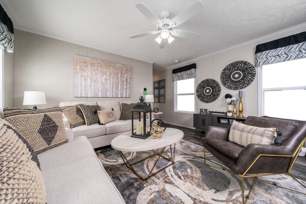 The RIVERVIEW Exterior. This Manufactured Mobile Home features 2 bedrooms and 2 baths.