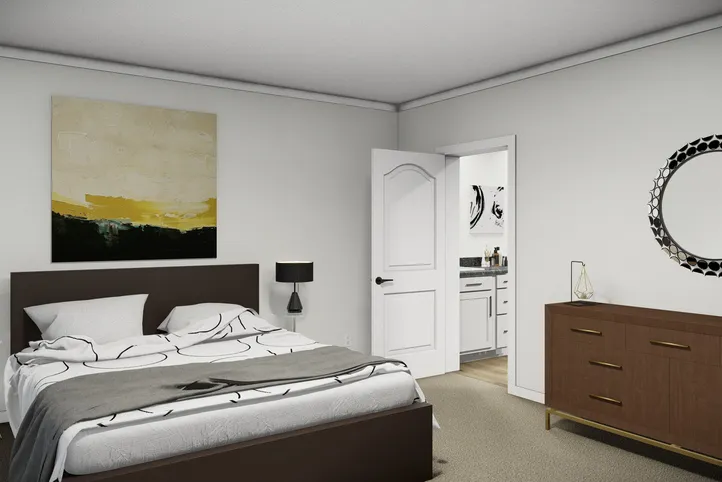 The THE PARKER Primary Bedroom. This Manufactured Mobile Home features 3 bedrooms and 2 baths.