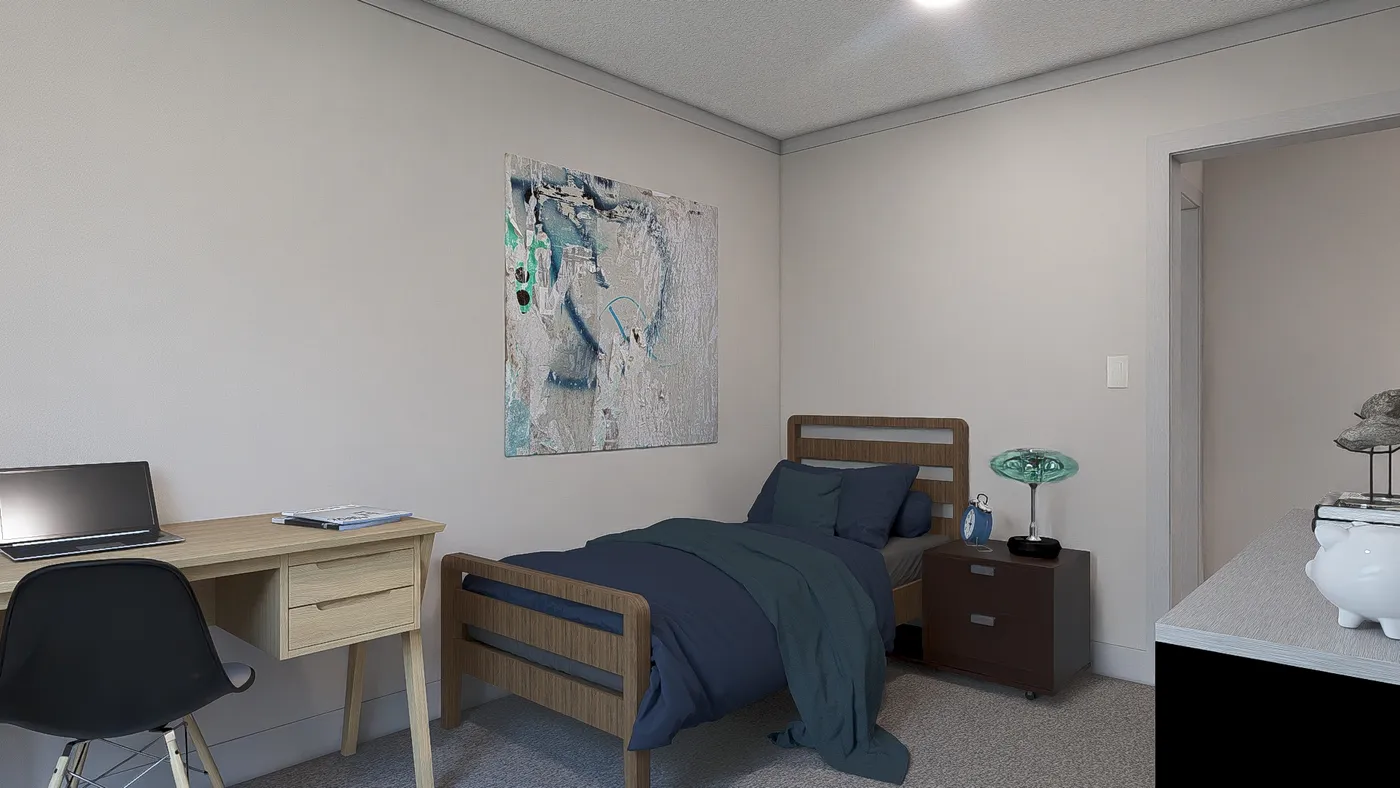 The JOHNNY B GOODE Guest Bedroom. This Modular Home features 3 bedrooms and 2 baths.