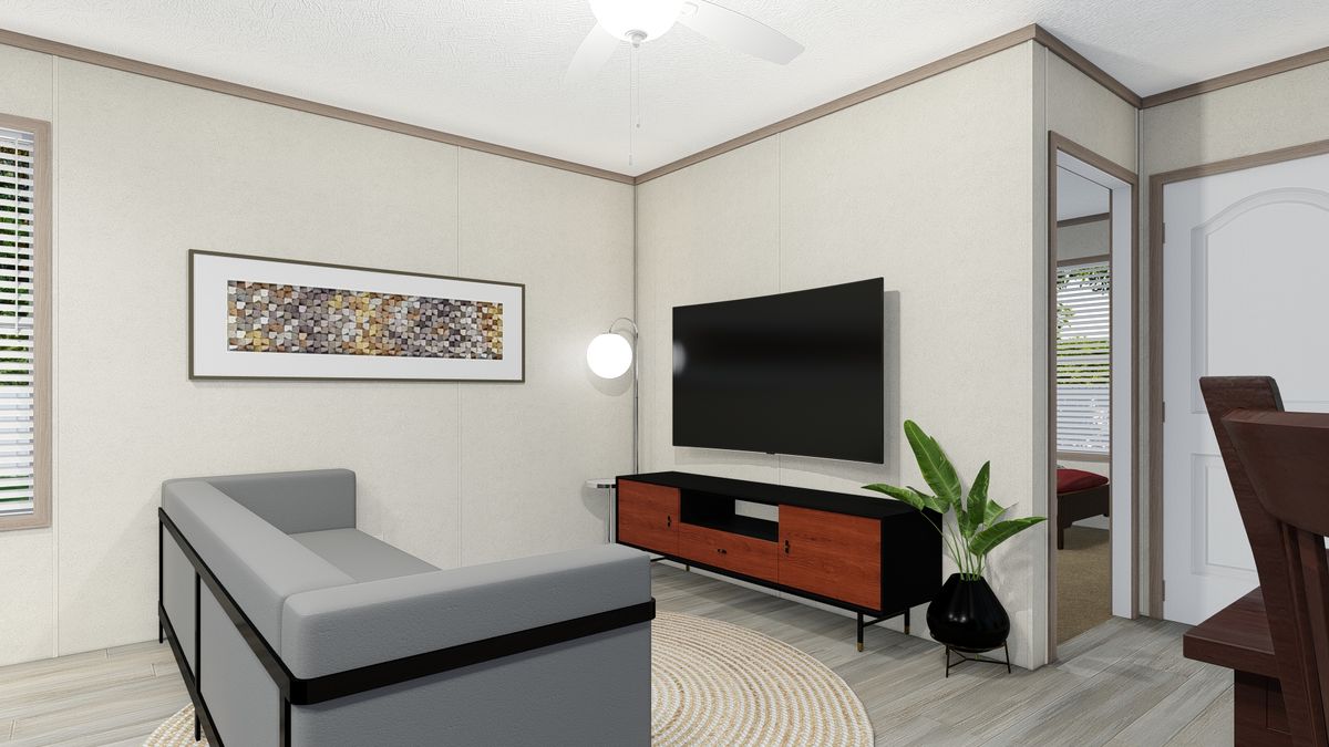 The 4816-4790 THE PULSE Living Room. This Manufactured Mobile Home features 2 bedrooms and 1 bath.