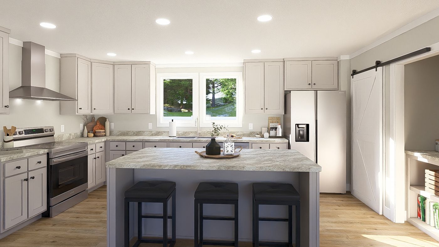 The THE BREEZE 64 Kitchen. This Manufactured Mobile Home features 4 bedrooms and 2 baths.