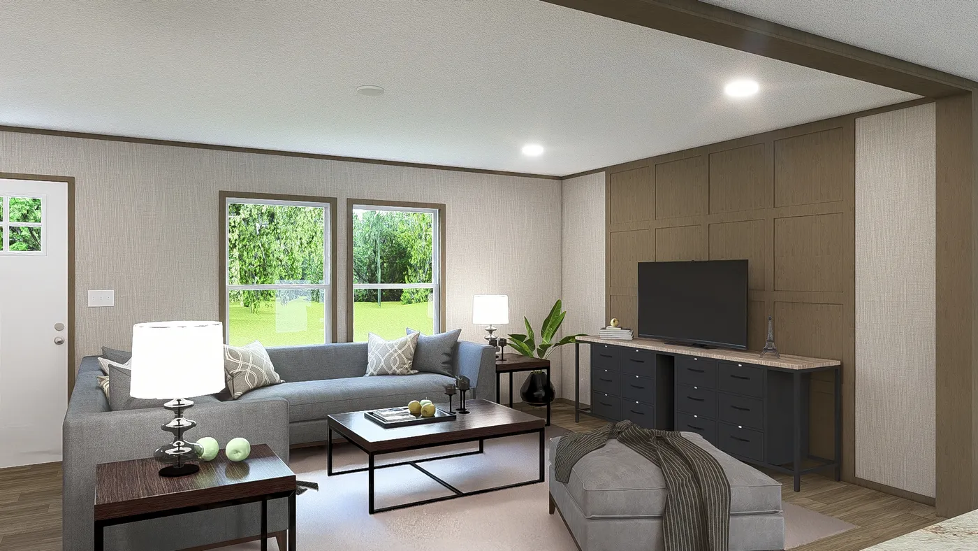 The MOROCCO Living Room. This Manufactured Mobile Home features 4 bedrooms and 2 baths.