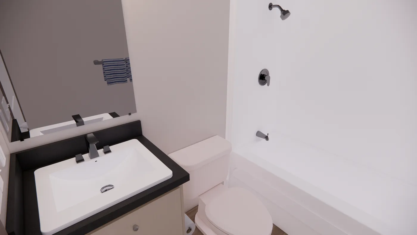The 7616-4200 ADRENALINE Guest Bathroom. This Manufactured Mobile Home features 3 bedrooms and 2 baths.
