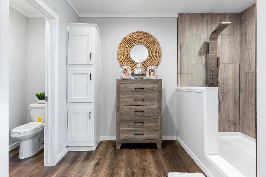 The THE SEDONA 4 Primary Bathroom. This Manufactured Mobile Home features 4 bedrooms and 2 baths.