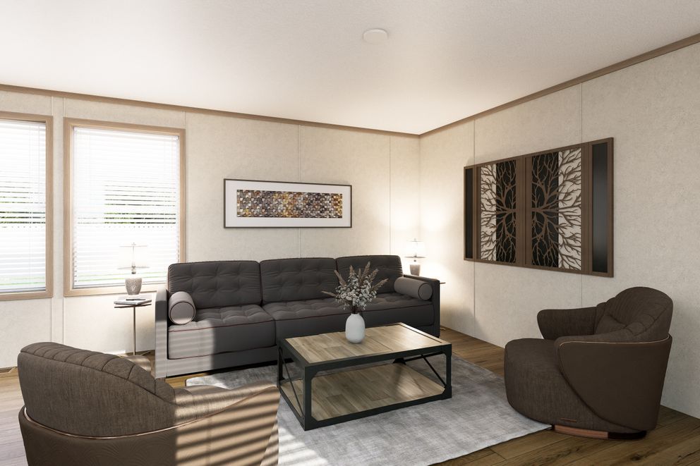 The 7016-CC01 CORNERSTONE 70 Living Room. This Manufactured Mobile Home features 3 bedrooms and 2 baths.