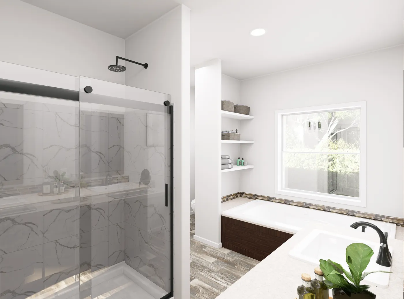 The PREFERRED PLUS CP641F Primary Bathroom. This Manufactured Mobile Home features 3 bedrooms and 2 baths.