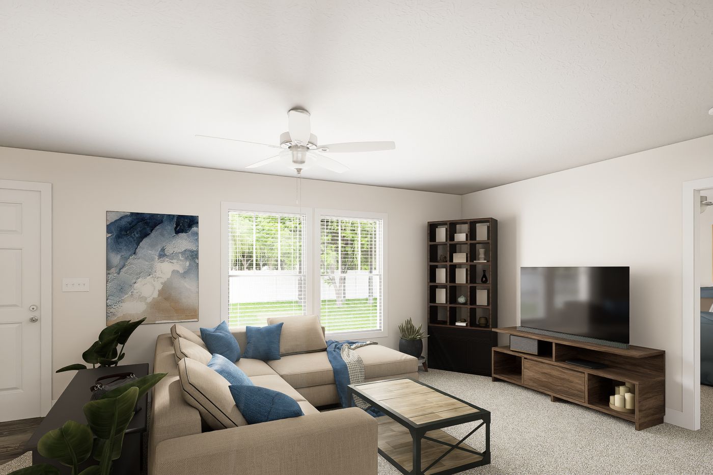 The 6028-MS067-3 HUNTINGTON Living Room. This Manufactured Mobile Home features 4 bedrooms and 2 baths.