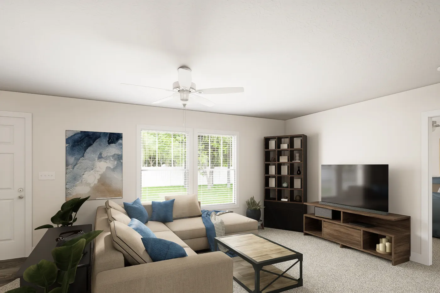 The 6028-MS067-3 HUNTINGTON Living Room. This Manufactured Mobile Home features 4 bedrooms and 2 baths.