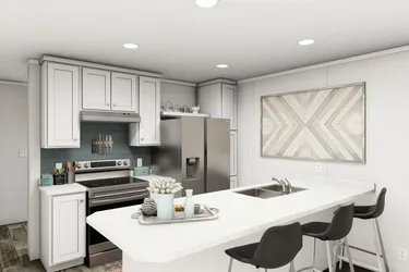 The JADE Kitchen. This Manufactured Mobile Home features 2 bedrooms and 1 bath.